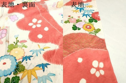 平和屋着物▼付下げ　解き反物　着尺　絞り　手描き　笹竹花文　金銀彩　逸品　DABH3938zy