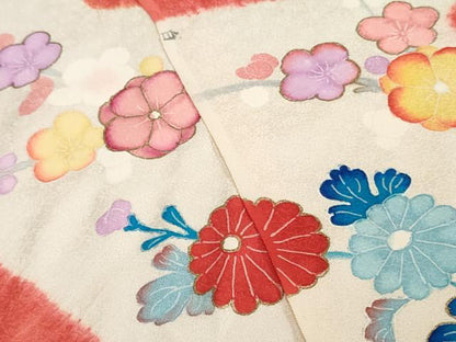 平和屋着物▼付下げ　解き反物　着尺　絞り　手描き　笹竹花文　金銀彩　逸品　DABH3938zy