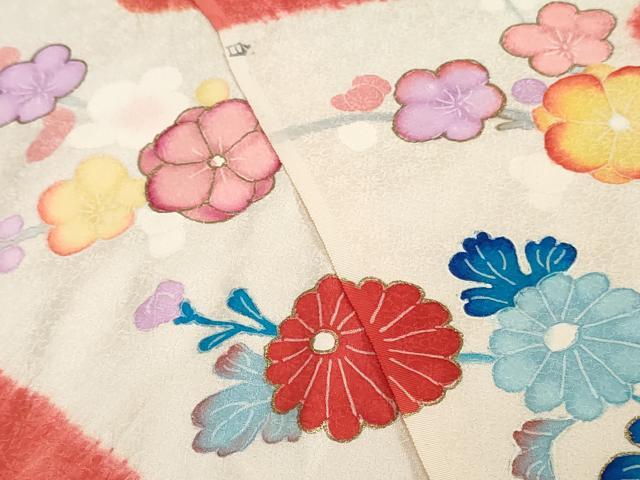 平和屋着物▼付下げ　解き反物　着尺　絞り　手描き　笹竹花文　金銀彩　逸品　DABH3938zy