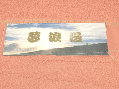 平和屋着物▼色無地　反物　着尺　霞地紋　珊瑚朱色　八掛付き　逸品　未使用　DABH3956zy