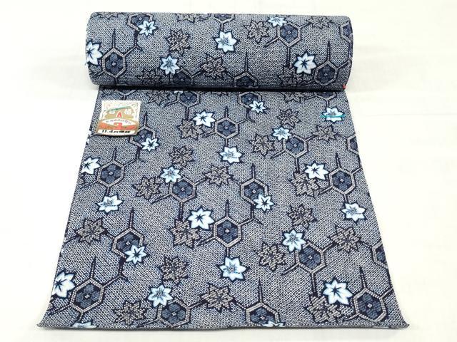 平和屋着物＊夏物　浴衣　反物　着尺　リップル生地　清元しぼり　亀甲草花文　綿　逸品　未使用　DABH3976zy