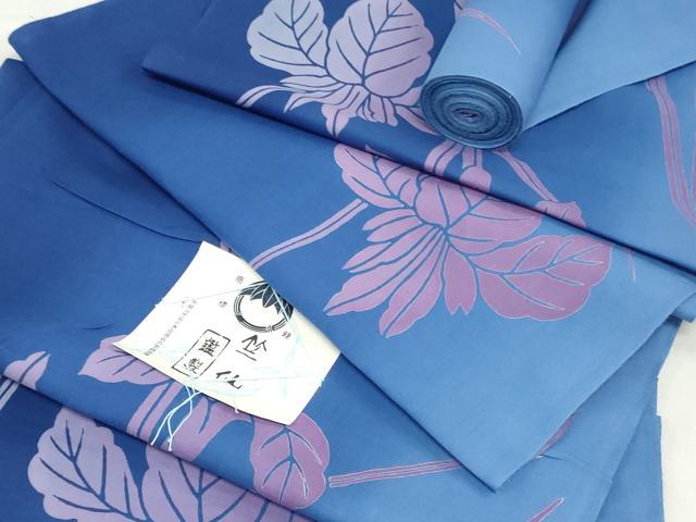 平和屋着物＊夏物　竺仙鑑製　浴衣　反物　着尺　注染　菖蒲　ショウブ　証紙付き　綿　逸品　未使用　DABH3979zy