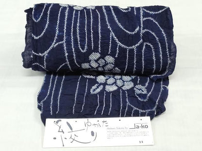 平和屋着物＊夏物　有松鳴海絞　浴衣　反物　着尺　舞花文　湯のし前　綿　逸品　未使用　DABH3980zy