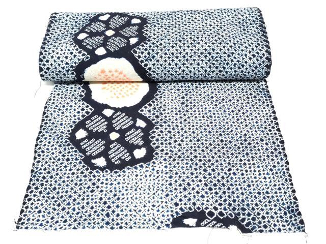 平和屋着物＊夏物　有松鳴海絞り　浴衣　解き反物　舞花文　綿　逸品　DABH3982zy