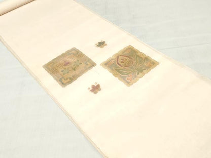 平和屋着物＊夏物　中国三大刺繍　スワトウ刺繍　汕頭刺繍　総刺繍　名古屋帯　反物　草花文　金彩　逸品　未使用　DABH3985zy