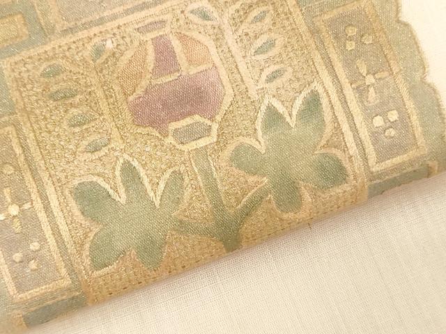平和屋着物＊夏物　中国三大刺繍　スワトウ刺繍　汕頭刺繍　総刺繍　名古屋帯　反物　草花文　金彩　逸品　未使用　DABH3985zy