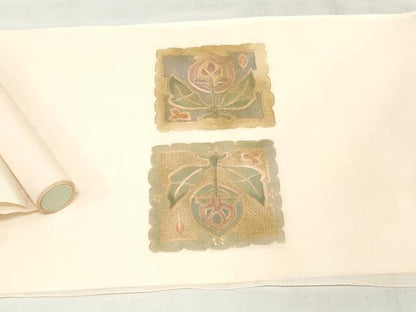 平和屋着物＊夏物　中国三大刺繍　スワトウ刺繍　汕頭刺繍　総刺繍　名古屋帯　反物　草花文　金彩　逸品　未使用　DABH3985zy