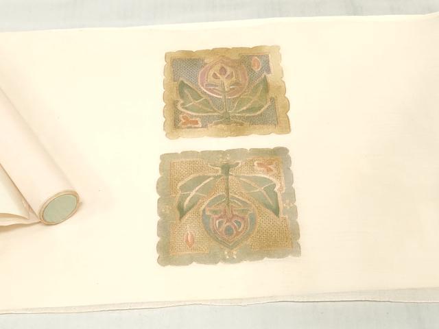平和屋着物＊夏物　中国三大刺繍　スワトウ刺繍　汕頭刺繍　総刺繍　名古屋帯　反物　草花文　金彩　逸品　未使用　DABH3985zy