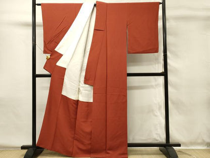平和屋着物■上質な色無地　弁柄色　正絹　逸品　DABH4013qp