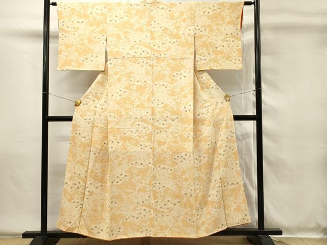 平和屋着物■上質な小紋　型染め　枝梅　雲取り花文　鬼しぼ縮緬　正絹　逸品　DABH4030qp