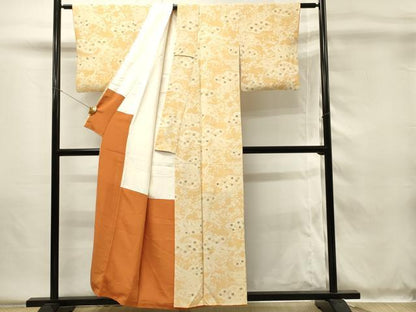 平和屋着物■上質な小紋　型染め　枝梅　雲取り花文　鬼しぼ縮緬　正絹　逸品　DABH4030qp