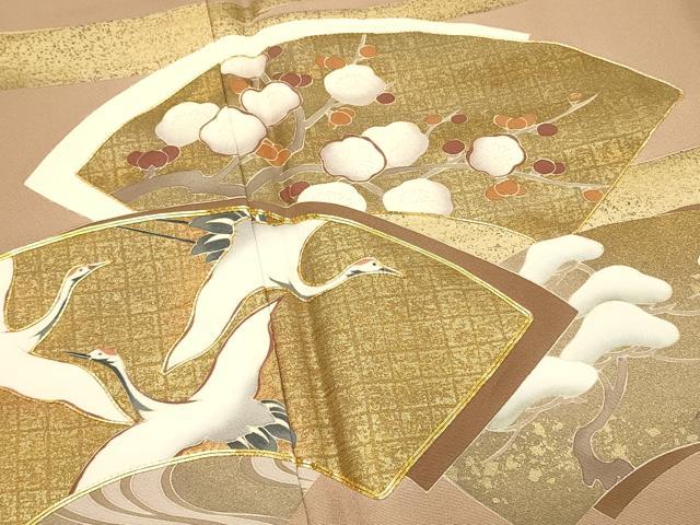 平和屋着物■豪華色留袖　駒刺繍　地紙飛鶴花文　枝梅　金彩　正絹　逸品　DABH4033qp