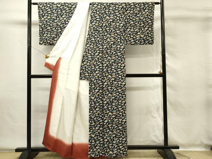 平和屋着物■上質な小紋　型染め　花蝶松文　正絹　逸品　DABH4034qp