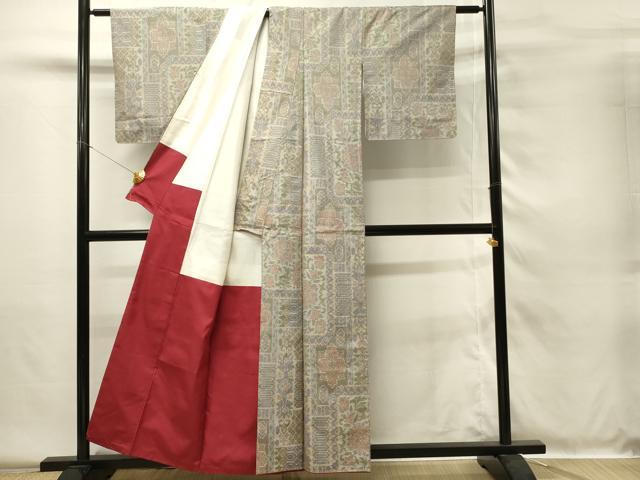 平和屋着物■本場大島紬　7マルキ　幾何学更紗花文　正絹　逸品　DABH4048qp