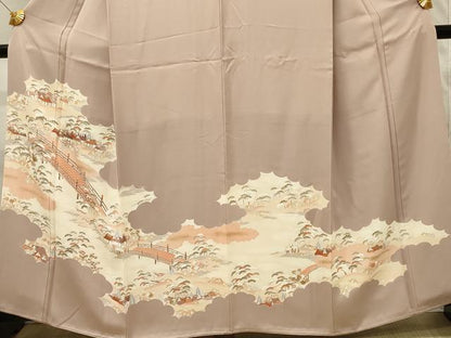 平和屋着物■豪華色留袖　刺繍　渡橋風景文　金彩　正絹　逸品　DABH4051qp