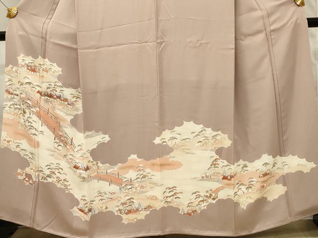 平和屋着物■豪華色留袖　刺繍　渡橋風景文　金彩　正絹　逸品　DABH4051qp