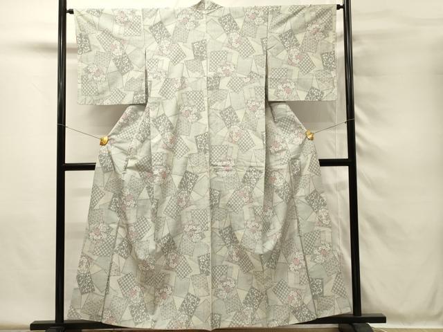 平和屋着物■上質な紬　色紙重ね牡丹文　正絹　逸品　DABH4055qp