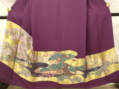 平和屋着物■豪華色留袖　寿光織　枝松花鳥文　桜　金彩　やまと誂製　正絹　逸品　DABH4060qp