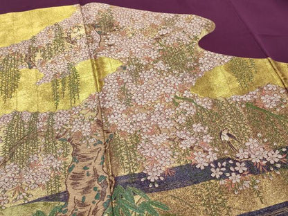平和屋着物■豪華色留袖　寿光織　枝松花鳥文　桜　金彩　やまと誂製　正絹　逸品　DABH4060qp