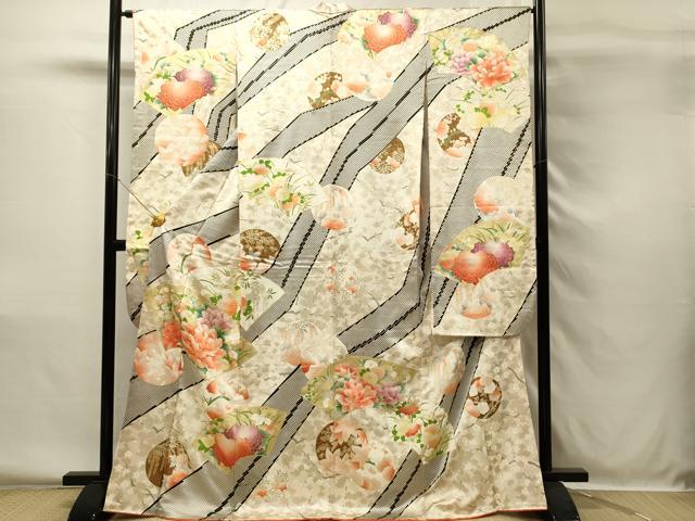 平和屋着物■豪華振袖　駒刺繍　地紙牡丹文　金彩　正絹　逸品　DABH4066qp