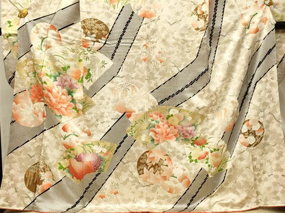 平和屋着物■豪華振袖　駒刺繍　地紙牡丹文　金彩　正絹　逸品　DABH4066qp