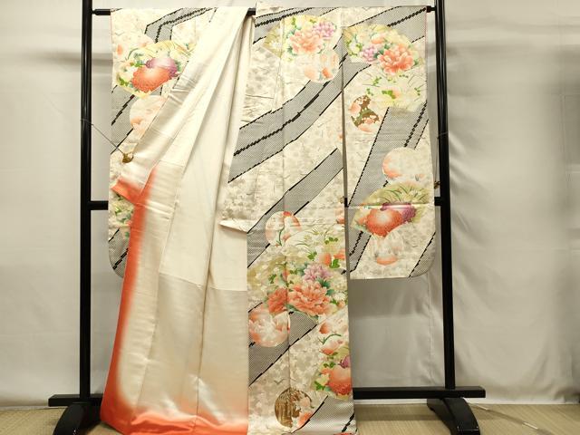 平和屋着物■豪華振袖　駒刺繍　地紙牡丹文　金彩　正絹　逸品　DABH4066qp