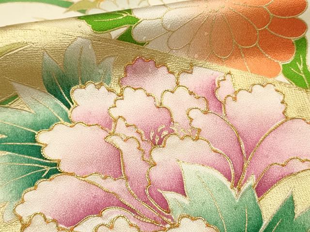 平和屋着物■豪華振袖　駒刺繍　地紙牡丹文　金彩　正絹　逸品　DABH4066qp