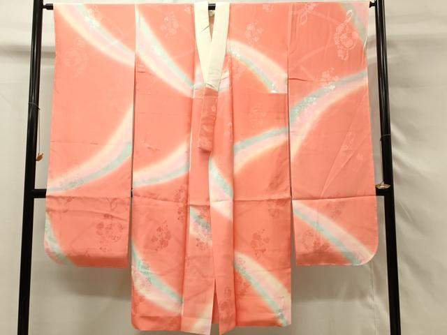 平和屋着物■振袖用長襦袢　袷　葡萄蔦の葉地紋　暈し染め　正絹　逸品　DABH4068qp
