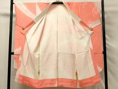 平和屋着物■振袖用長襦袢　袷　葡萄蔦の葉地紋　暈し染め　正絹　逸品　DABH4068qp