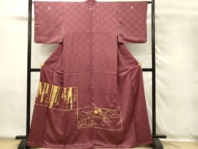 平和屋着物■豪華色留袖　駒刺繍　竹並べ　風景楓文　金彩　正絹　逸品　DABH4072qp