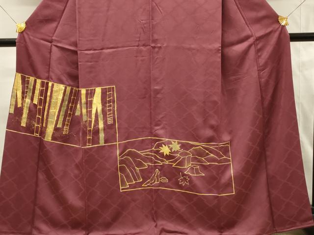 平和屋着物■豪華色留袖　駒刺繍　竹並べ　風景楓文　金彩　正絹　逸品　DABH4072qp