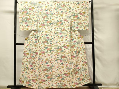 平和屋着物■上質な小紋　型染め　流水花文　正絹　逸品　DABH4073qp