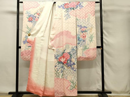 平和屋着物■豪華振袖　駒刺繍　絞り　笹竹牡丹文　銀彩　正絹　逸品　DABH4078qp
