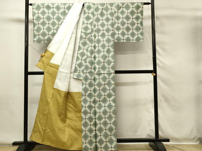 平和屋着物■上質な紬　菱繋ぎ文　正絹　逸品　DABH4081qp