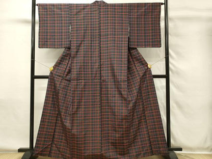 平和屋着物■本場縞大島紬　格子　正絹　逸品　DABH4094qp