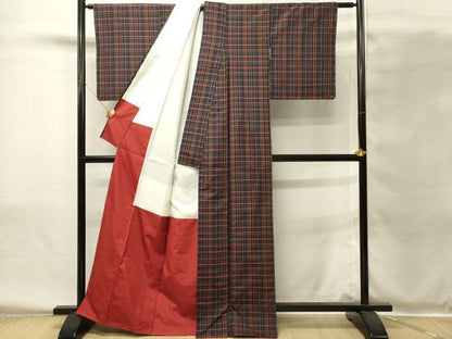 平和屋着物■本場縞大島紬　格子　正絹　逸品　DABH4094qp