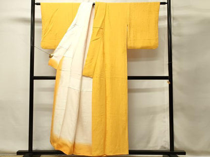 平和屋着物■上質な色無地　霞地紋　パンプキン色　正絹　逸品　DABH4098qp