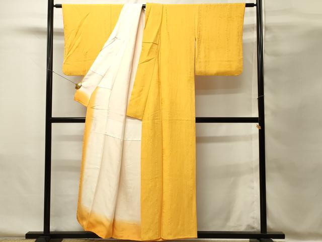 平和屋着物■上質な色無地　霞地紋　パンプキン色　正絹　逸品　DABH4098qp