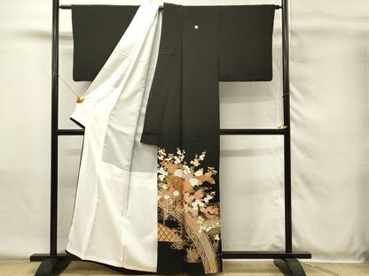平和屋着物■豪華黒留袖　駒刺繍　渡橋花車文　枝梅　金彩　正絹　逸品　DABH4101qp
