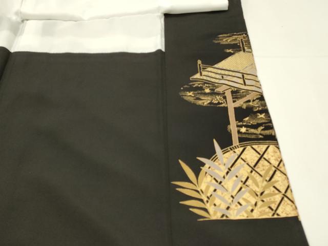 平和屋着物■豪華黒留袖　駒刺繍　渡橋花車文　枝梅　金彩　正絹　逸品　DABH4101qp