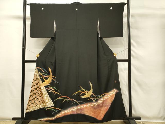 平和屋着物■豪華黒留袖　駒刺繍　萬寿染　飛鳥文　有栖川文様　暈し染め　金彩　正絹　逸品　DABH4102qp