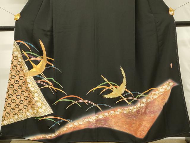 平和屋着物■豪華黒留袖　駒刺繍　萬寿染　飛鳥文　有栖川文様　暈し染め　金彩　正絹　逸品　DABH4102qp