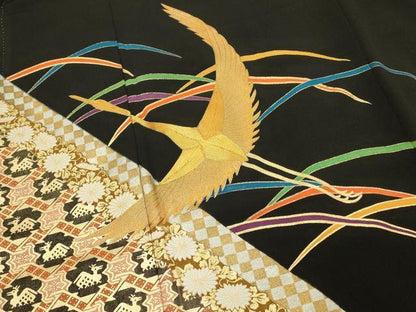 平和屋着物■豪華黒留袖　駒刺繍　萬寿染　飛鳥文　有栖川文様　暈し染め　金彩　正絹　逸品　DABH4102qp
