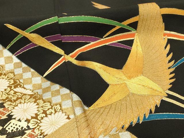 平和屋着物■豪華黒留袖　駒刺繍　萬寿染　飛鳥文　有栖川文様　暈し染め　金彩　正絹　逸品　DABH4102qp
