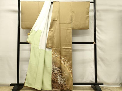 平和屋着物■豪華色留袖　駒刺繍　花松文　暈し染め　金銀彩　正絹　逸品　DABH4103qp