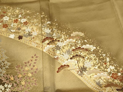 平和屋着物■豪華色留袖　駒刺繍　花松文　暈し染め　金銀彩　正絹　逸品　DABH4103qp