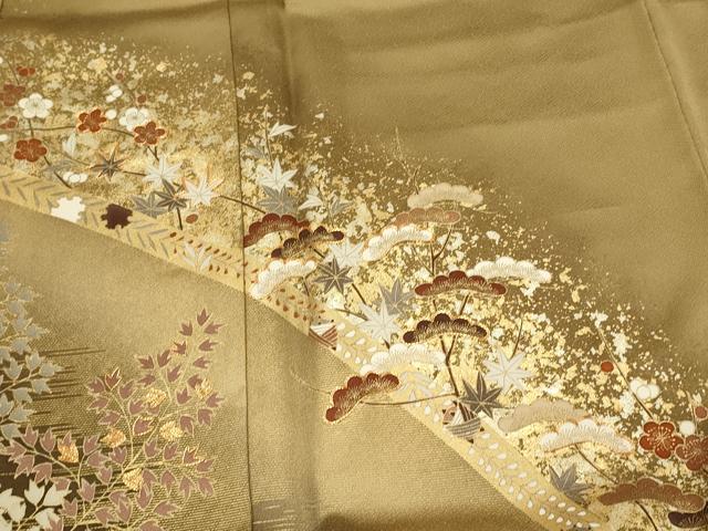 平和屋着物■豪華色留袖　駒刺繍　花松文　暈し染め　金銀彩　正絹　逸品　DABH4103qp