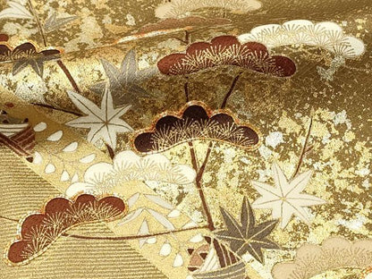 平和屋着物■豪華色留袖　駒刺繍　花松文　暈し染め　金銀彩　正絹　逸品　DABH4103qp