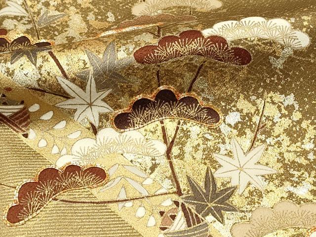 平和屋着物■豪華色留袖　駒刺繍　花松文　暈し染め　金銀彩　正絹　逸品　DABH4103qp