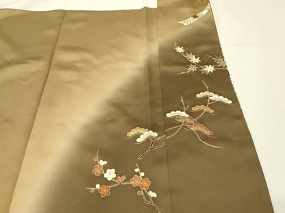 平和屋着物■豪華色留袖　駒刺繍　花松文　暈し染め　金銀彩　正絹　逸品　DABH4103qp
